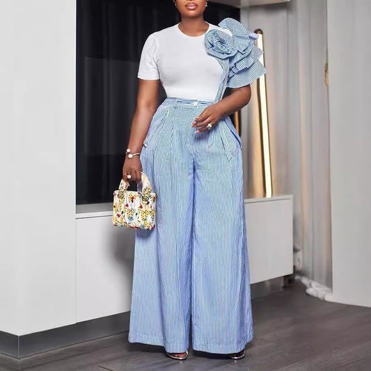 Strip Wide leg pants two-piece set