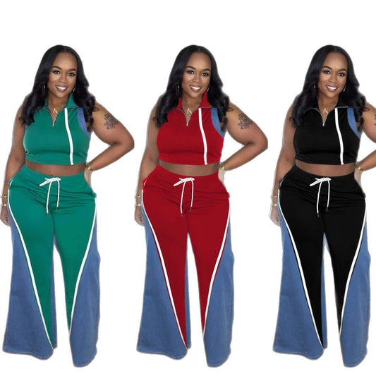 Cowboy Patchwork Sleeveless Pants Set