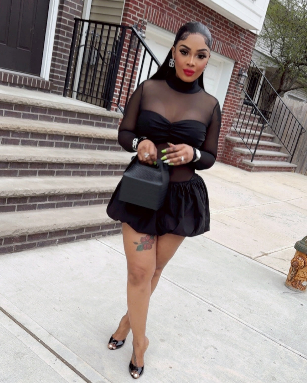 Bubble skirt long sleeved mesh dress