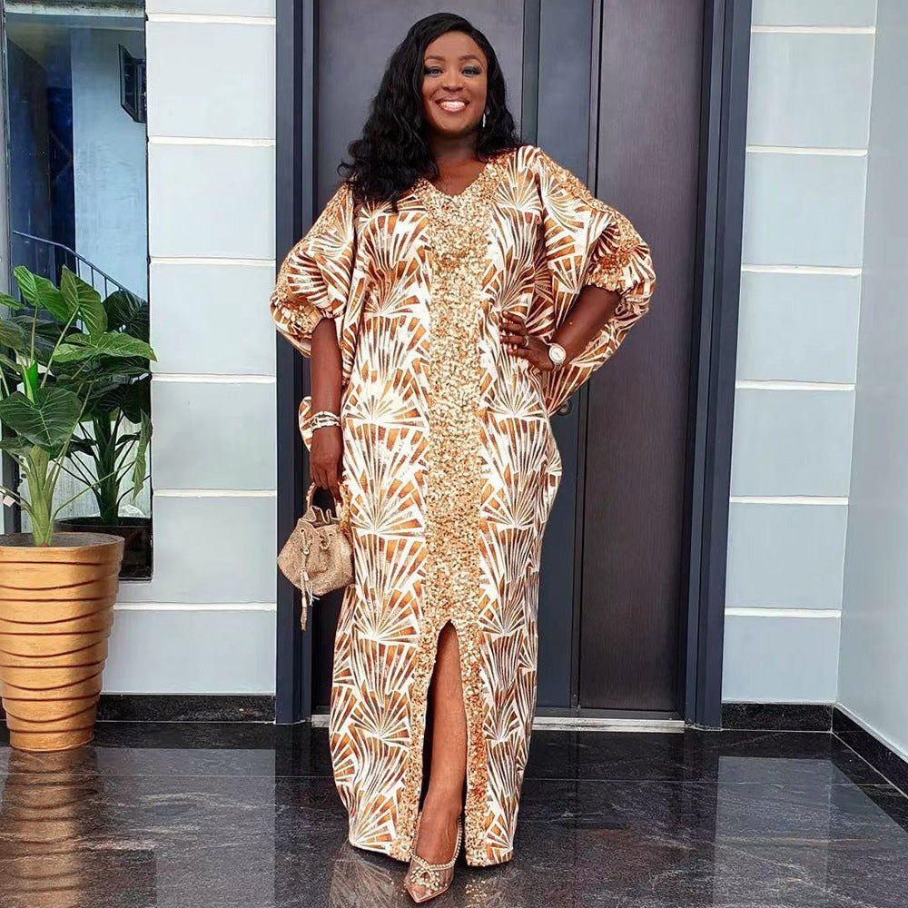 Splicing Printed Robe Dress