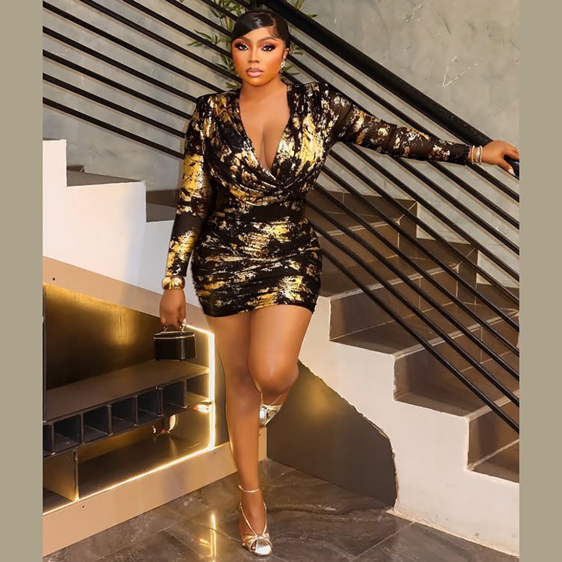 Low cut silk tight fitting hip hugging dress