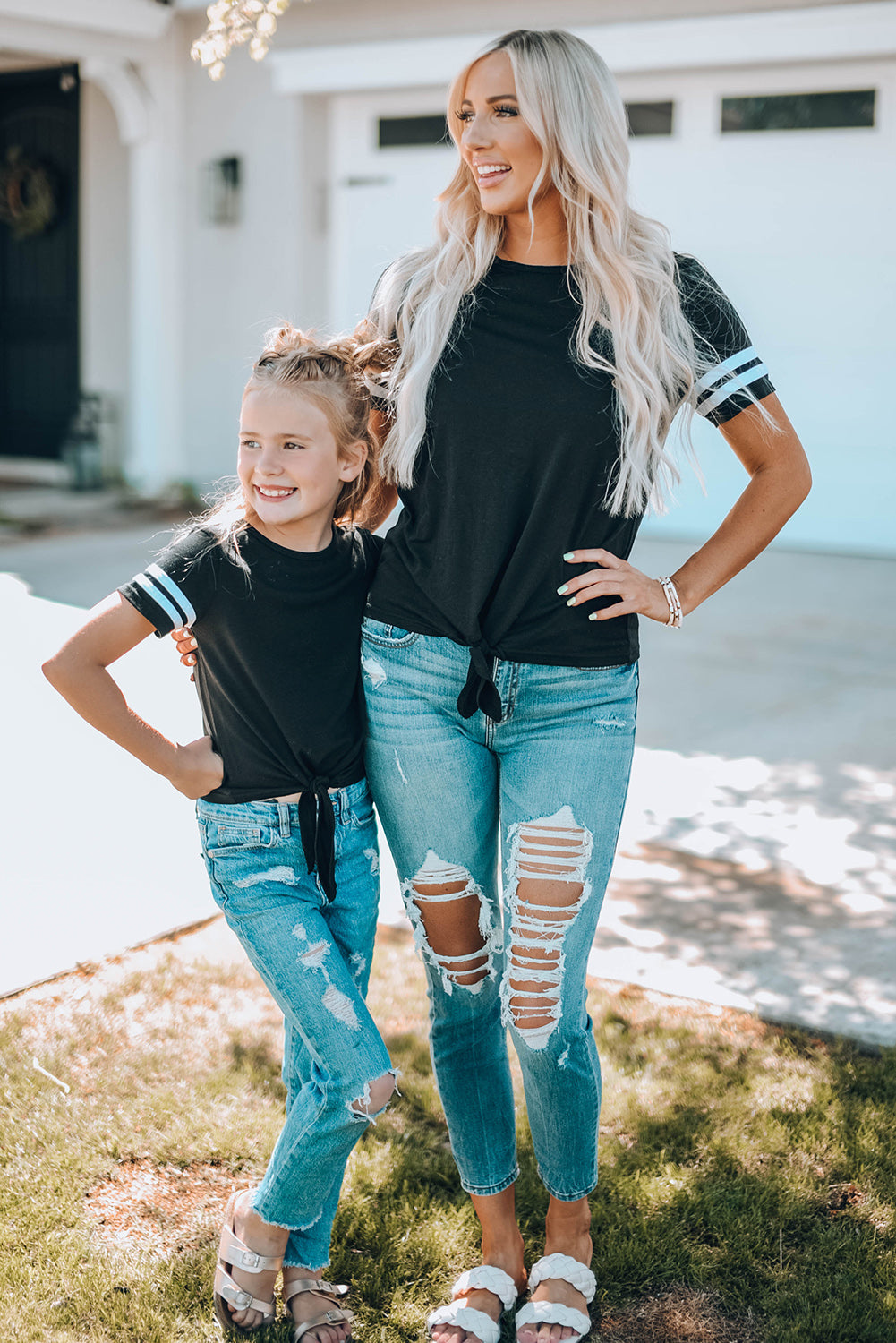 Girls Striped Tie Front T-Shirt - MONLANE