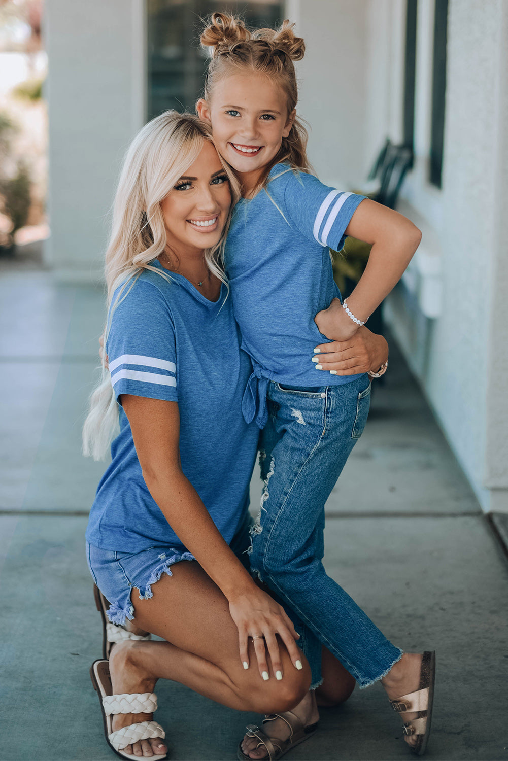 Girls Striped Tie Front T-Shirt - MONLANE