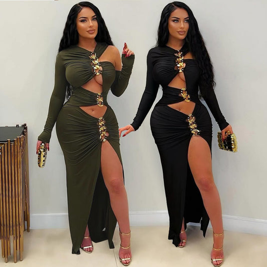 Tight Fitted Dress with Hollowed Out Slit