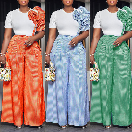 Strip Wide leg pants two-piece set
