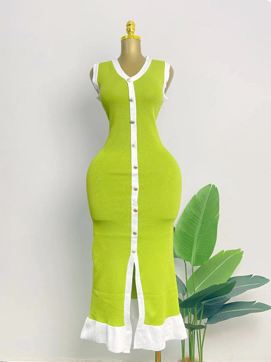 Sleeveless Single Breasted Knitted Dress