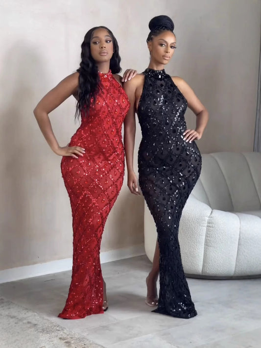 Diamond Studded Slim Fit Evening Gown