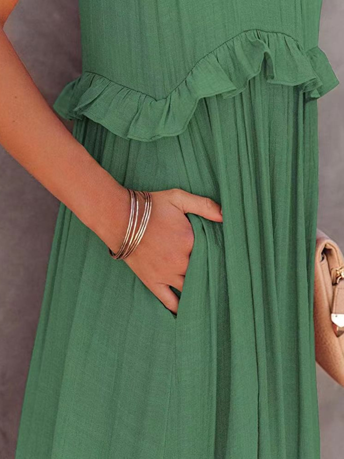 Ruffled Sleeveless Tiered Maxi Dress with Pockets - MONLANE