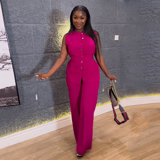 Two piece vest and wide leg pants set