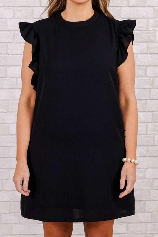 Ruffled Round Neck Cap Sleeve Mini Dress