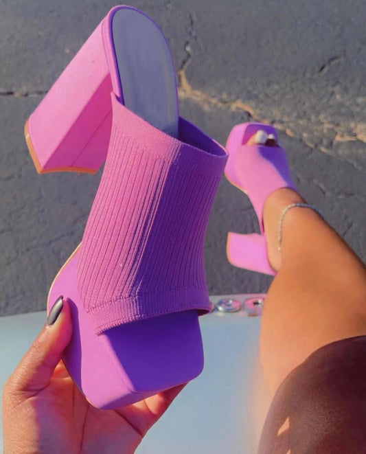 Square Toe Knitted Elastic Slippers