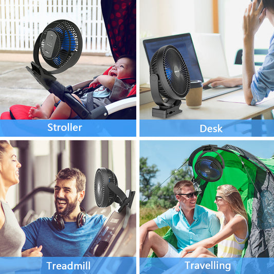 10000mAh Rechargeable Portable Fan, 8-Inch Battery Operated Clip on Fan, USB Fan, 4 Speeds, Strong Airflow, Sturdy Clamp for Personal Office Desk Golf Car Outdoor Travel Camping Tent Gym - MONLANE