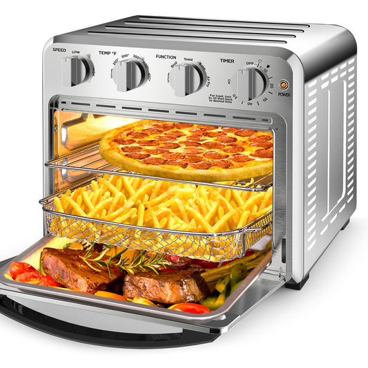 Geek Chef Air Fryer Toaster Oven Combo, 4 Slice Toaster Convection Air Fryer Oven Warm, Broil, Toast, Bake, Air Fry, Oil-Free, Accessories Included, Stainless Steel, Silver(16QT Air Fryer Oven) - MONLANE