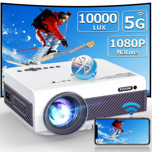 Projector with WiFi and Bluetooth, Native 1080P Outdoor Projector 10000L Support 4K, Portable Movie Projector with Screen and Max 300", Compatible with iOS/Android/Laptop/TV Stick/HDMI/USB/VGA - MONLANE