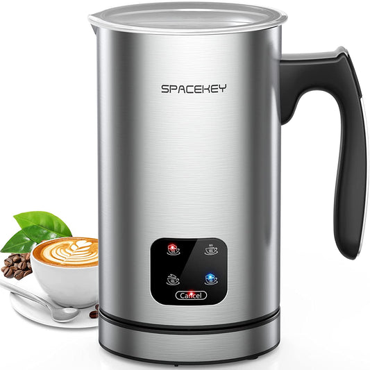 Milk Frother, Electric Milk Steamer, Spacekey 4-in-1 Automatic Hot and Cold Foam Maker with Touch Screen, 10oz/300ml Stainless Steel Milk Foamer with Buzzer for Latte,Cappuccinos,Chocolate Milk,Silver - MONLANE