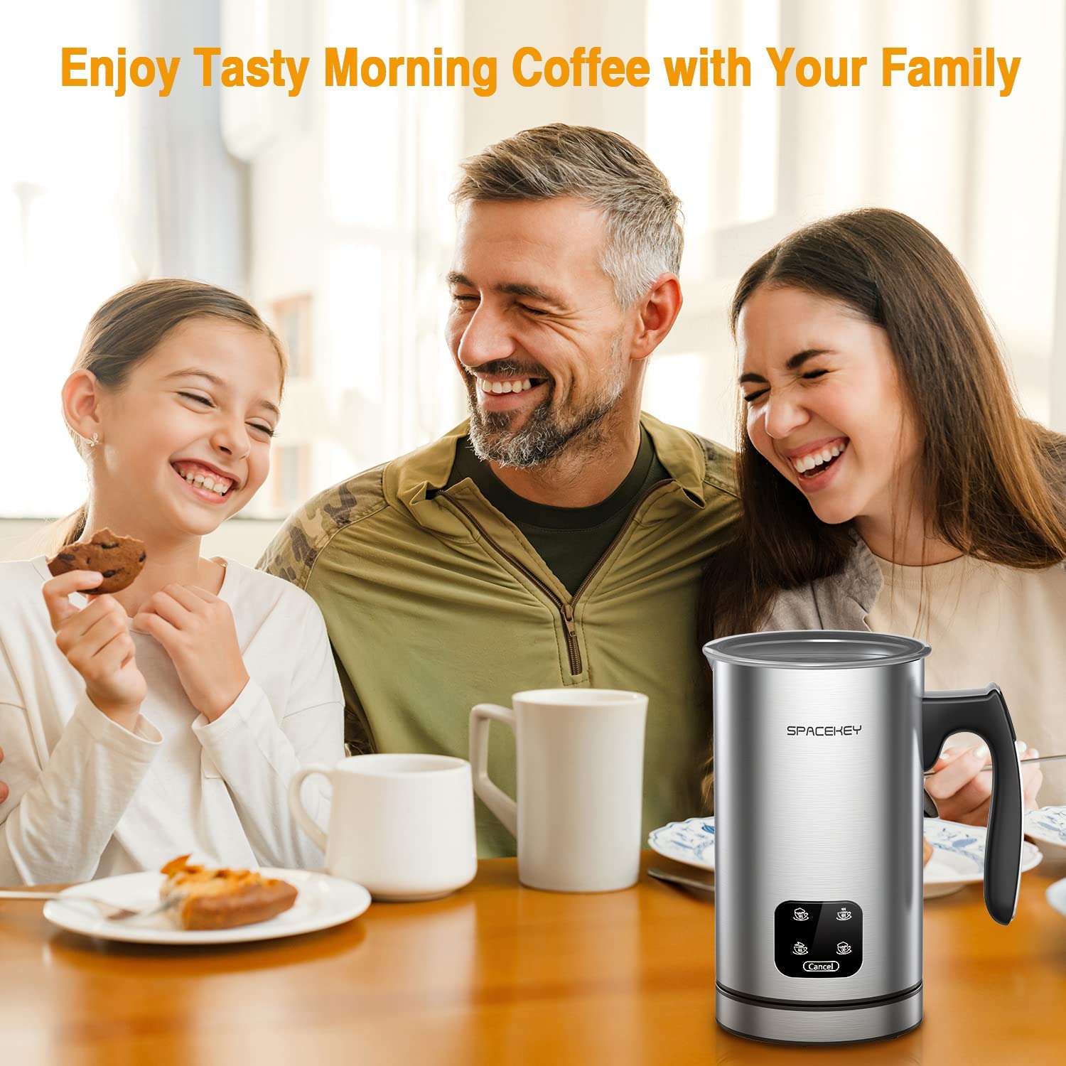 Milk Frother, Electric Milk Steamer, Spacekey 4-in-1 Automatic Hot and Cold Foam Maker with Touch Screen, 10oz/300ml Stainless Steel Milk Foamer with Buzzer for Latte,Cappuccinos,Chocolate Milk,Silver - MONLANE