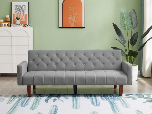 Beige, Linen, Convertible Double Folding Living Room Sofa Bed (Eucalyptus wood frame) - MONLANE