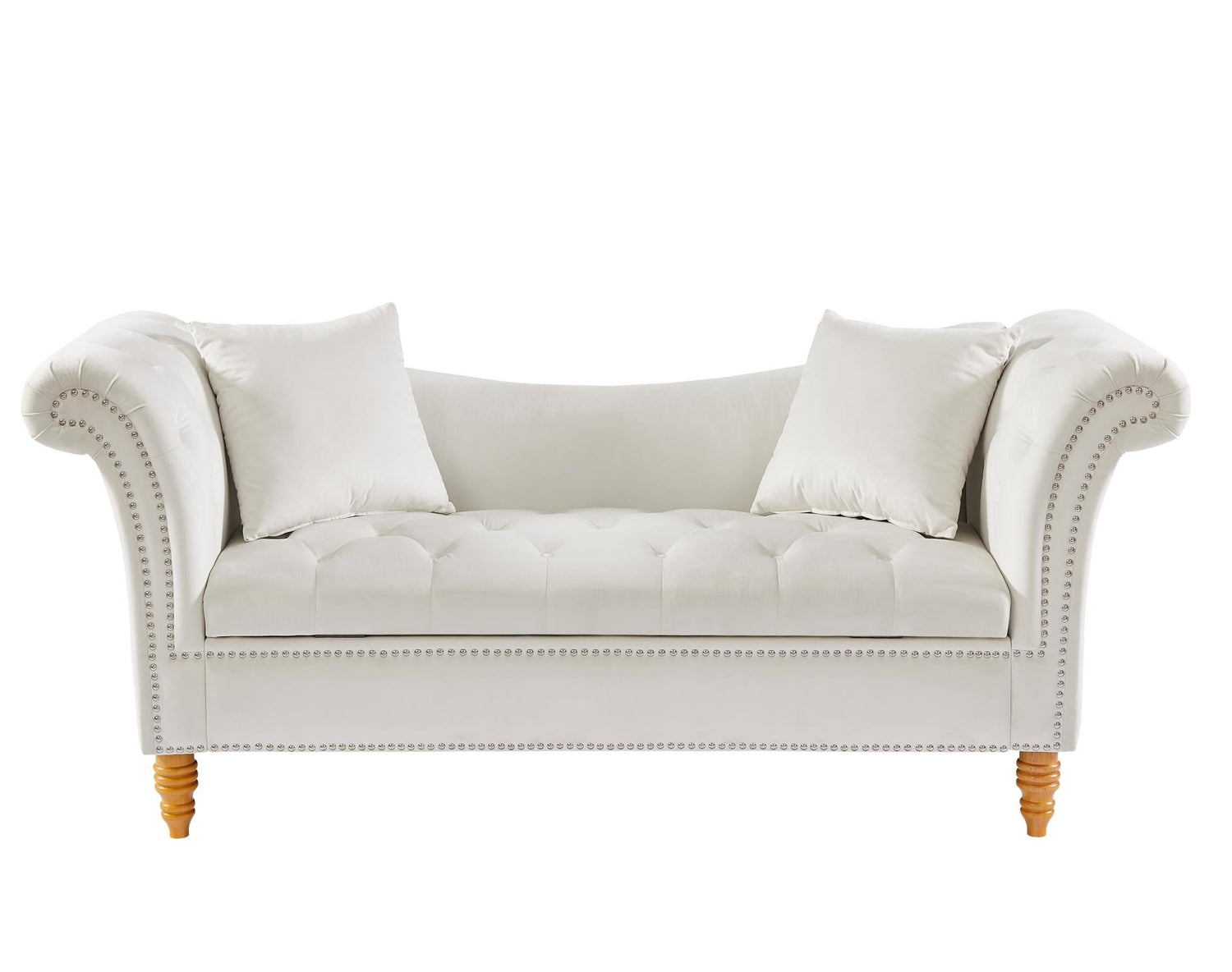 Velvet Sofa Stool with 2 Pillows in Beige - MONLANE