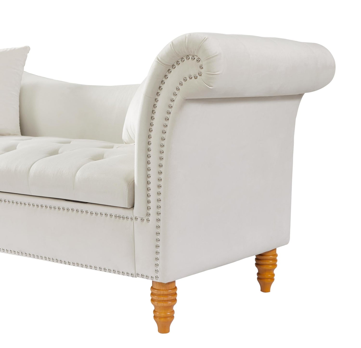 Velvet Sofa Stool with 2 Pillows in Beige - MONLANE