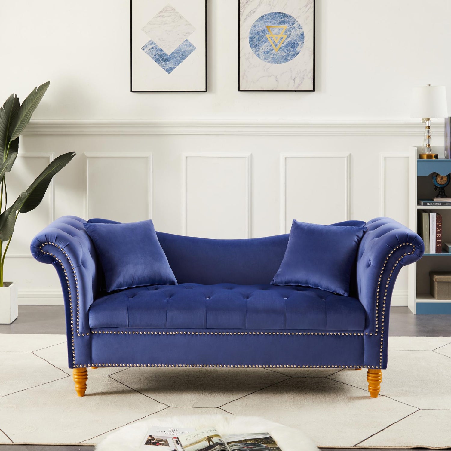 Velvet Sofa Stool with 2 Pillows in Beige - MONLANE