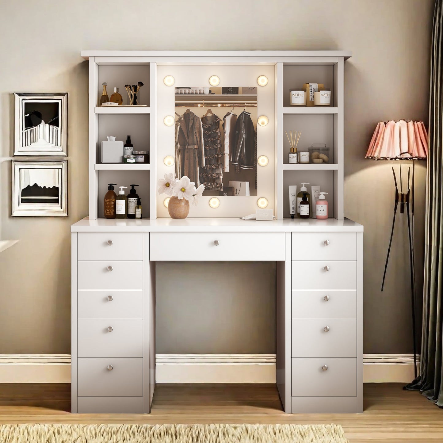Vanity Desk with LED Lighted Mirror