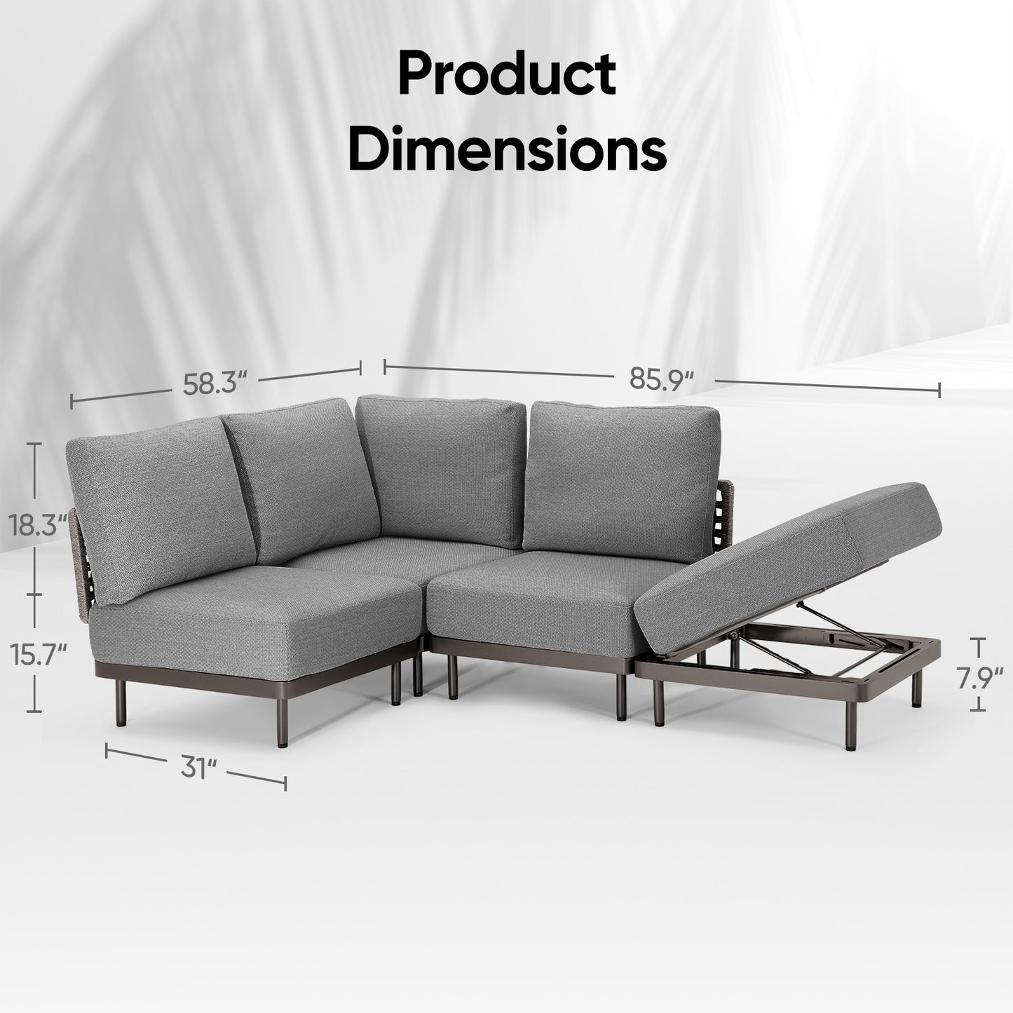 85.9 Wide Outdoor Sofa and Adjustable Recliner