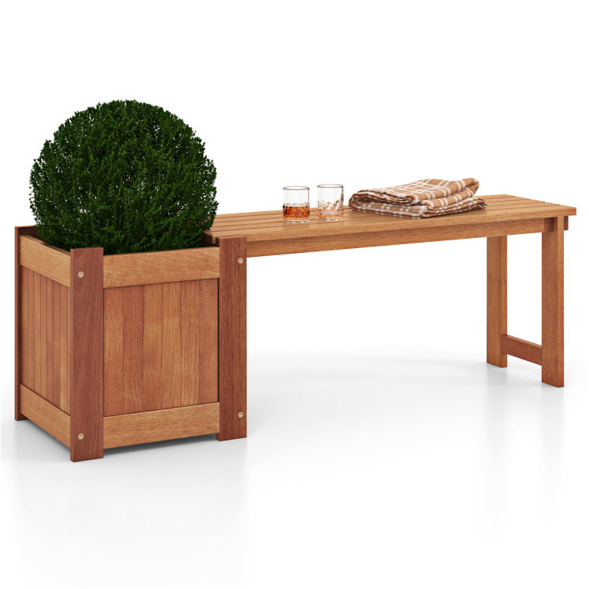 Outdoor bench with planter box