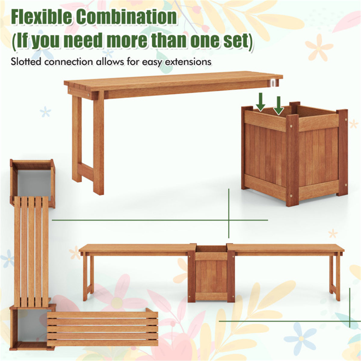 Outdoor bench with planter box