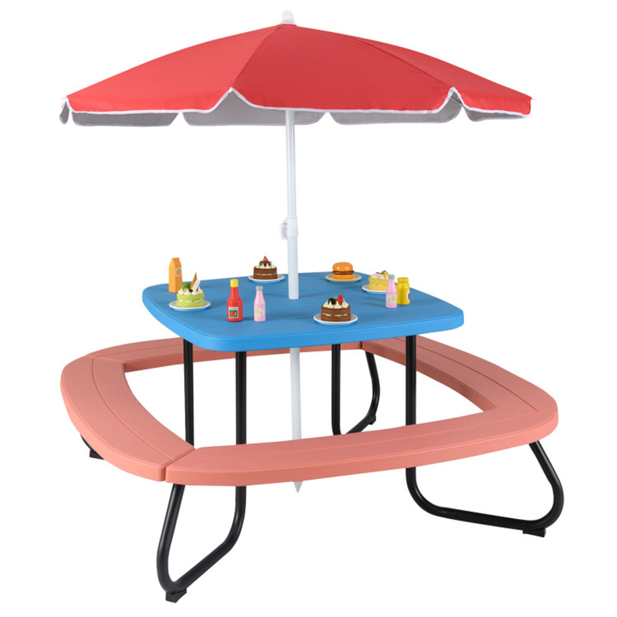 Kids Outdoor Picnic Table  With Umbrella - Red