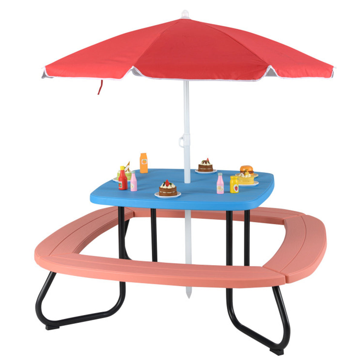 Kids Outdoor Picnic Table  With Umbrella - Red