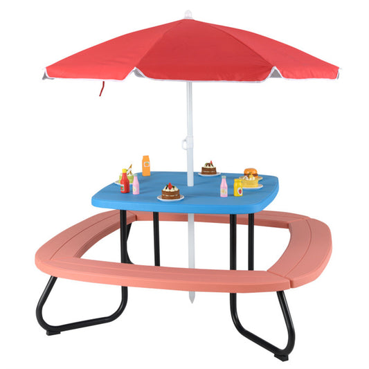 Kids Outdoor Picnic Table With Umbrella - Red
