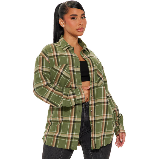 Plaid pocket long shirt