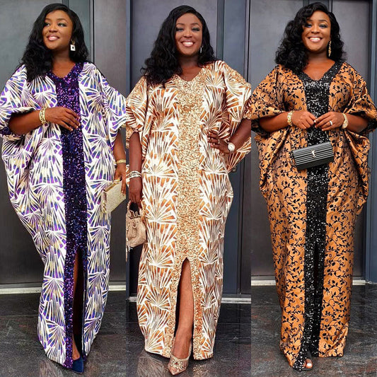 Splicing Printed Robe Dress