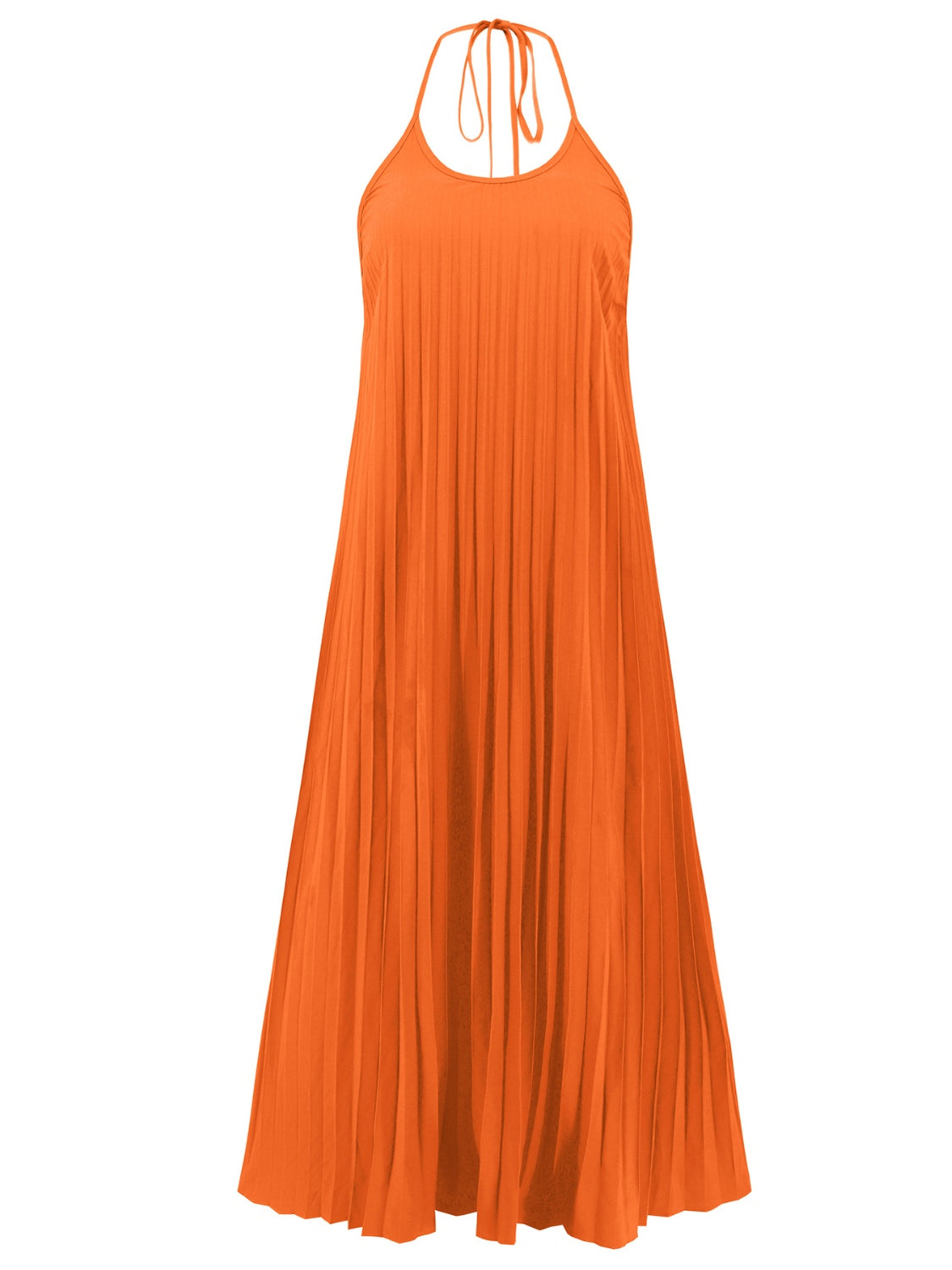 Pleated Halter Neck Sleeveless Dress - MONLANE