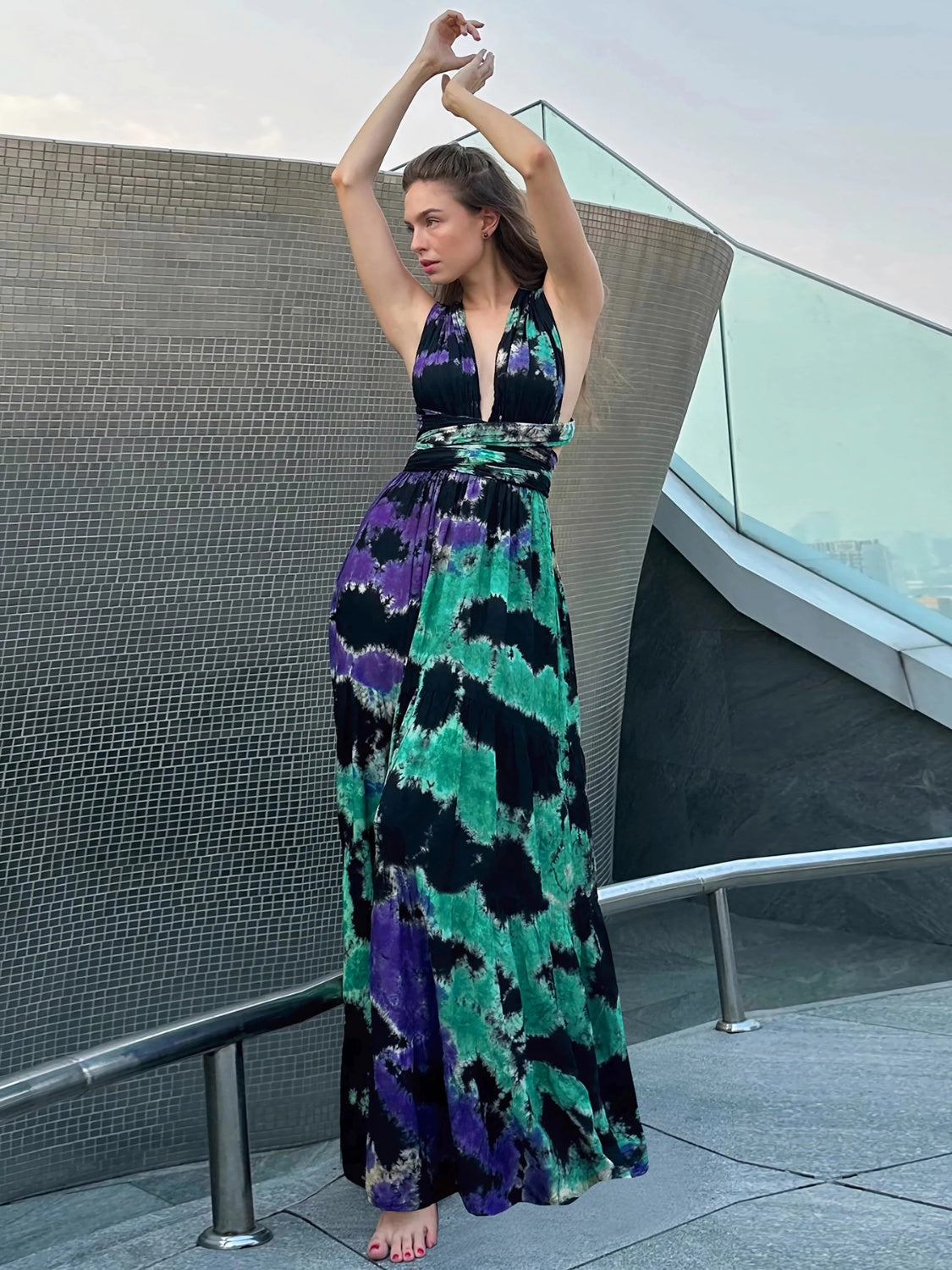 Tied Tie-Dye Sleeveless Dress - MONLANE