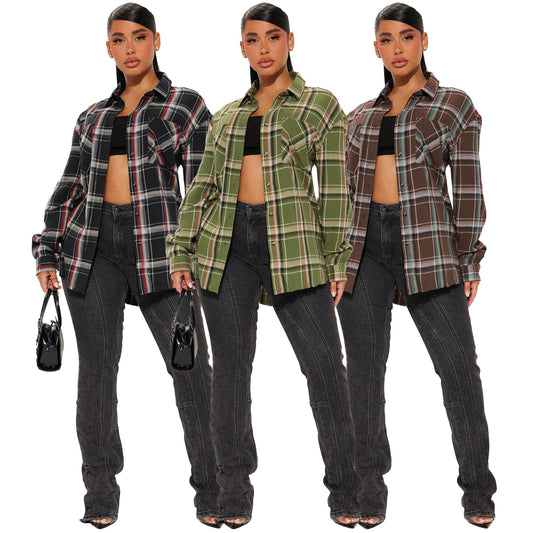 Plaid pocket long shirt