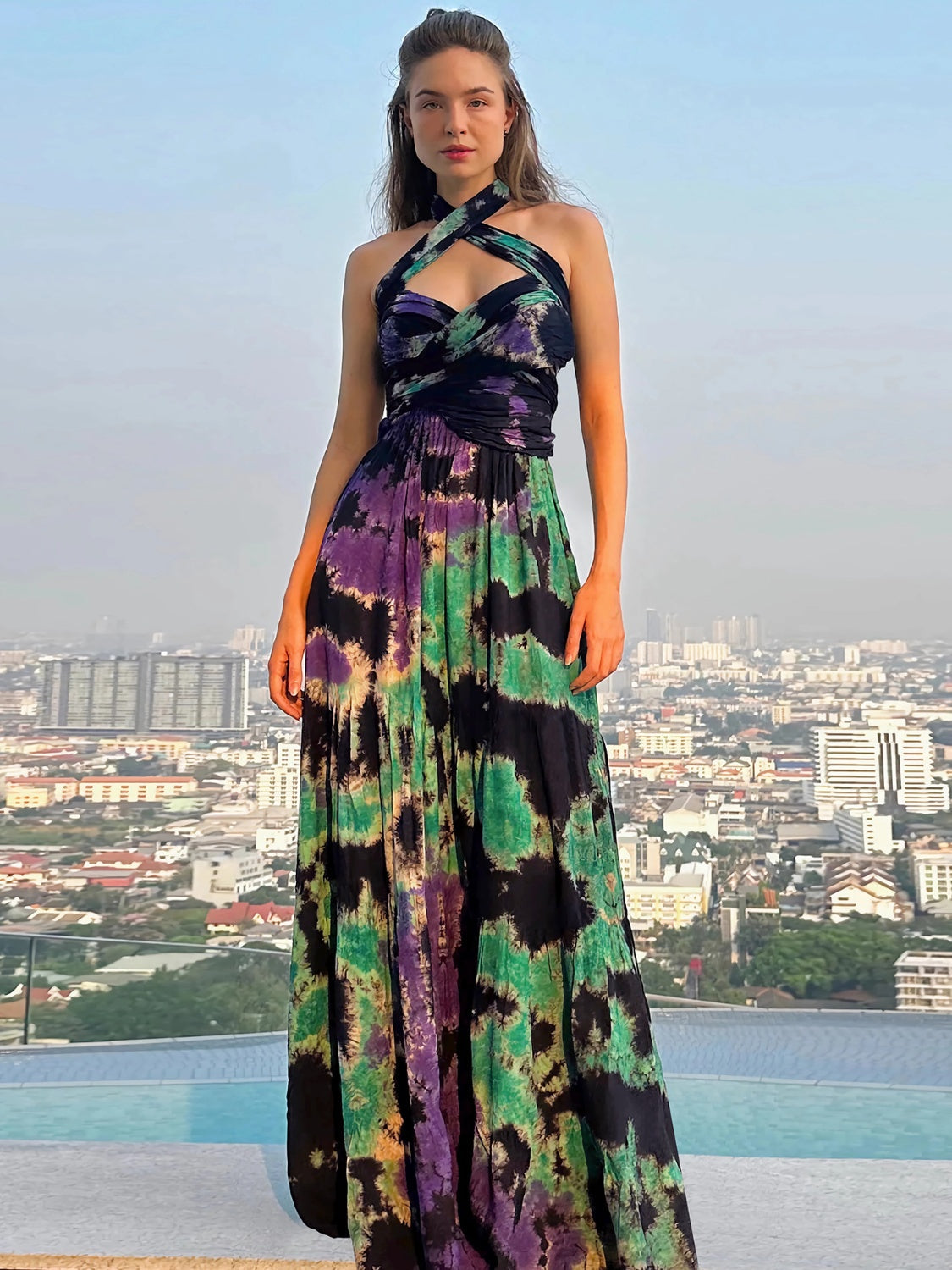 Tied Tie-Dye Sleeveless Dress - MONLANE