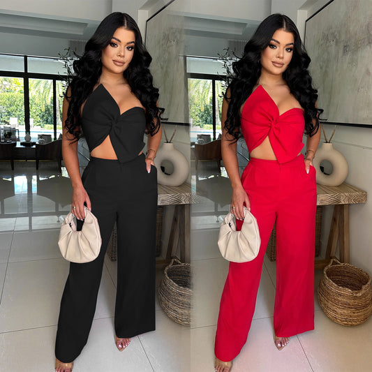 Butterfly knot casual pants set