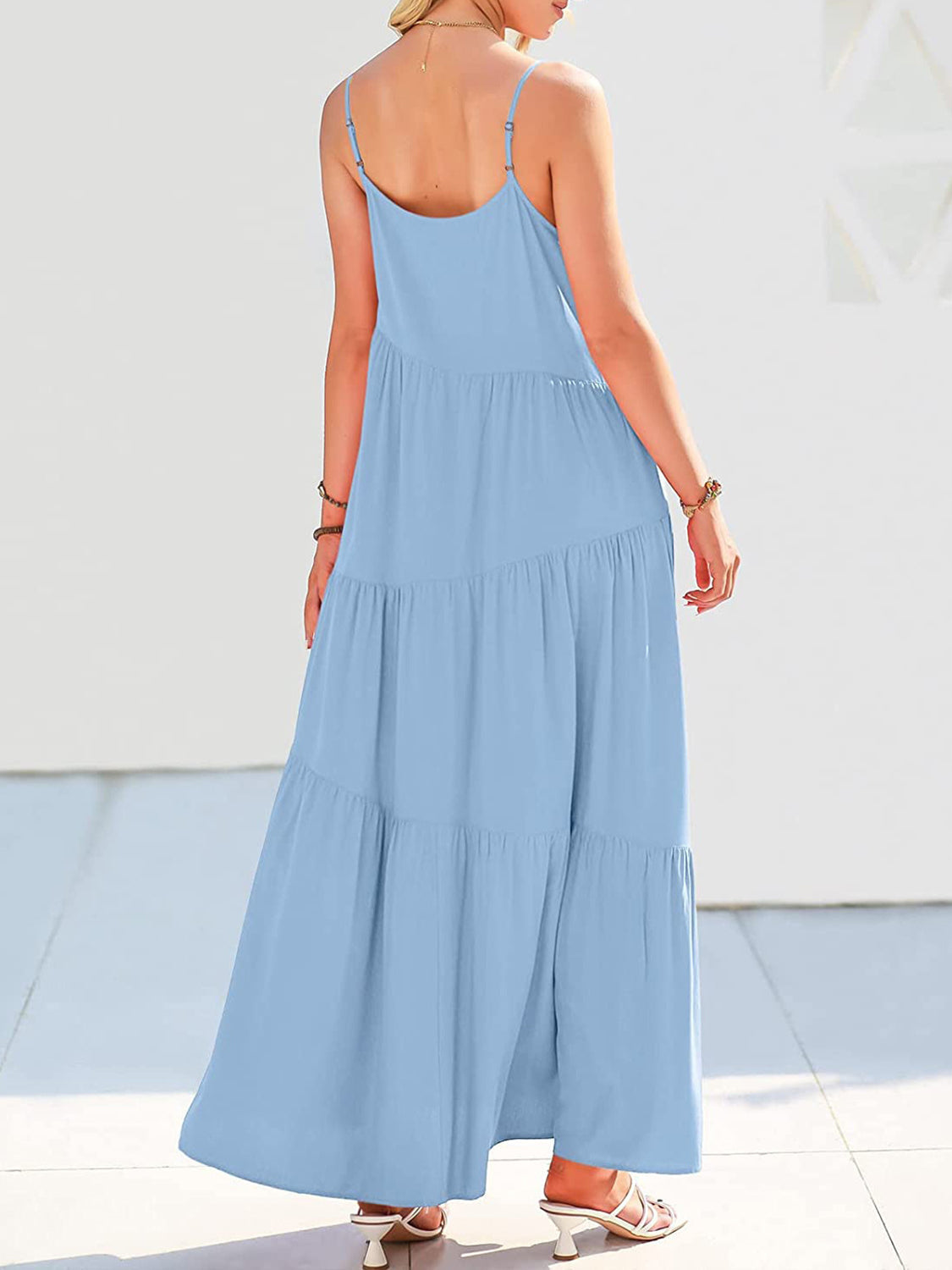 Full Size Ruched Tiered Spaghetti Strap Dress - MONLANE