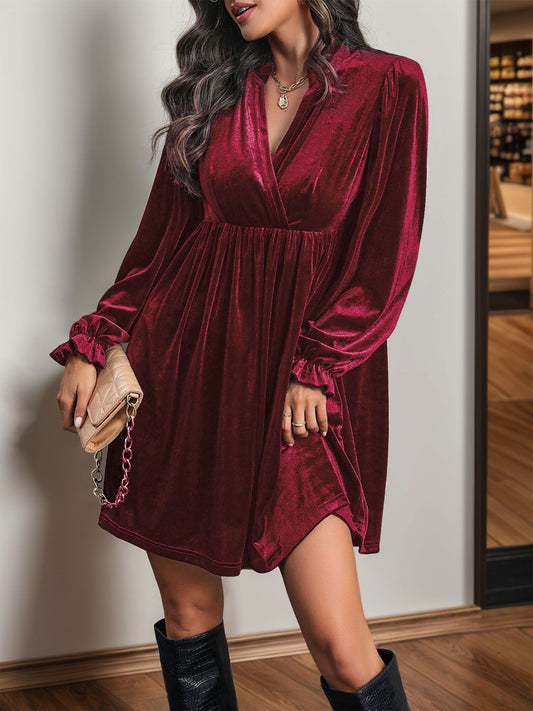 Surplice Long Sleeve Mini Dress