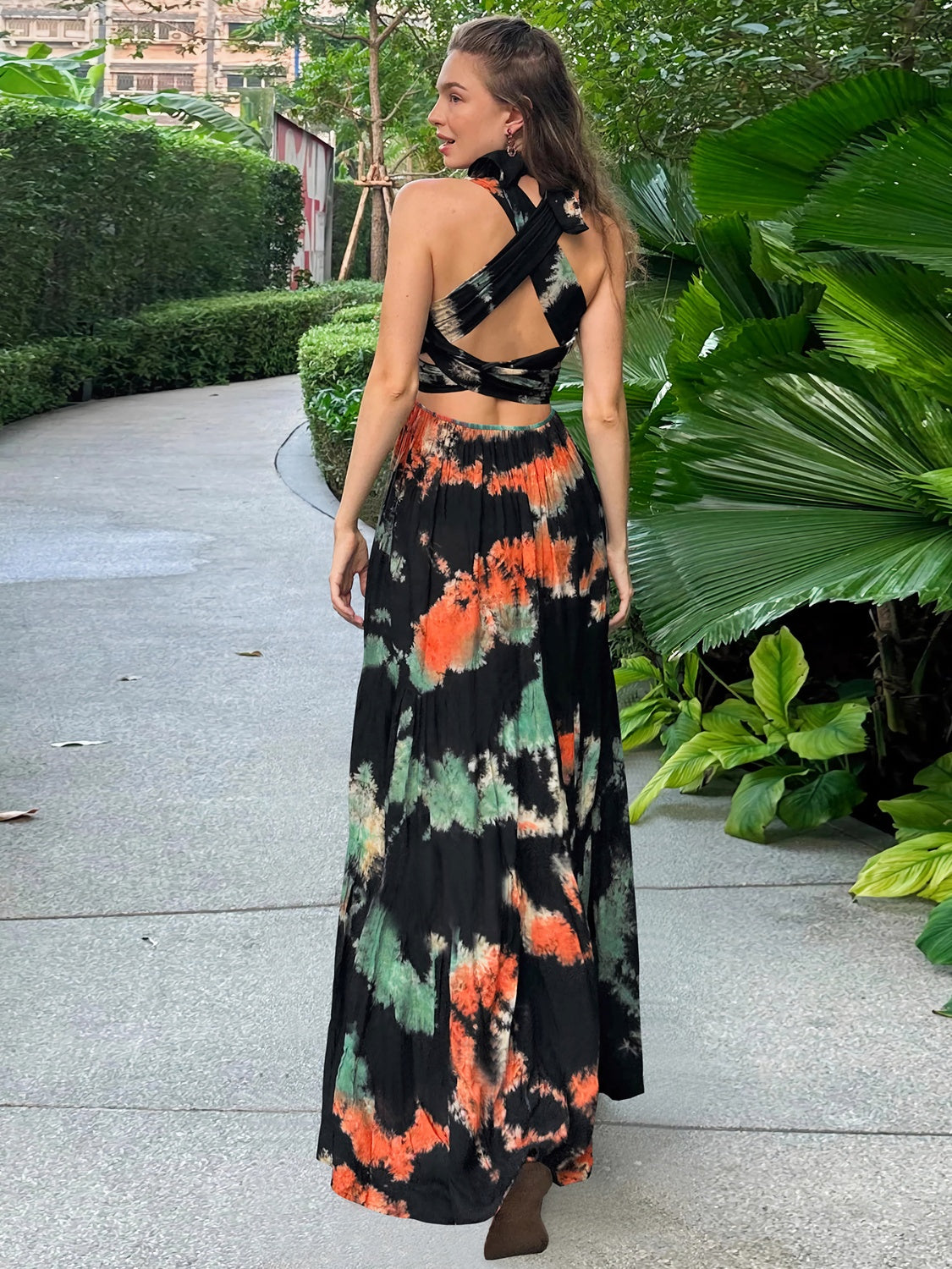 Tied Tie-Dye Sleeveless Dress - MONLANE