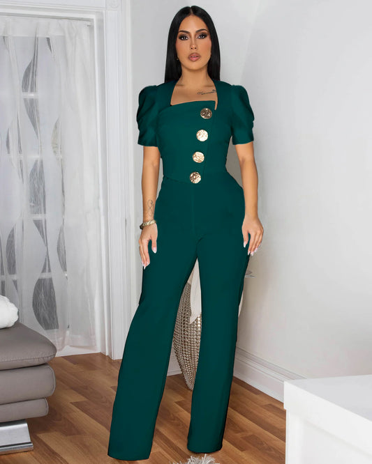 Line splicing short sleeved jumpsuit