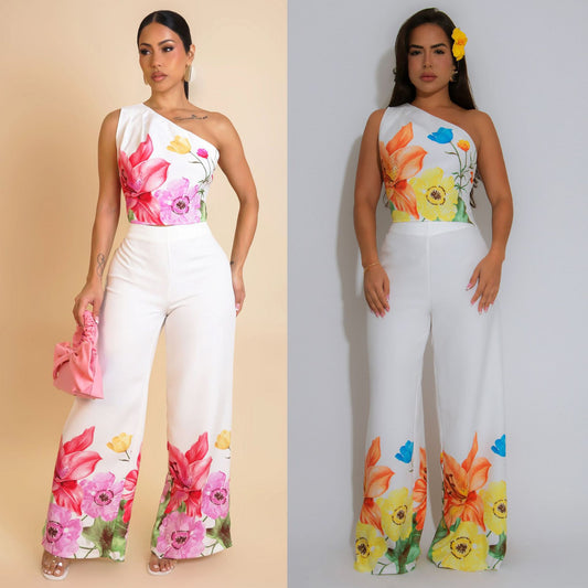 Elastic Wide Leg Pants Two-Piece Set