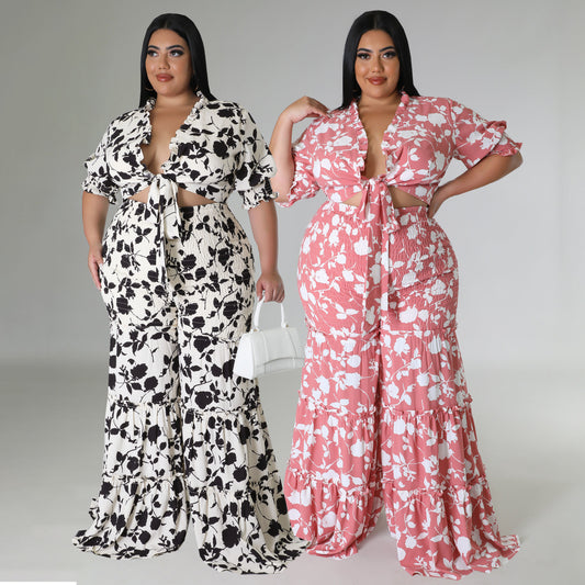 Tie Printed Wide Leg Pants Set