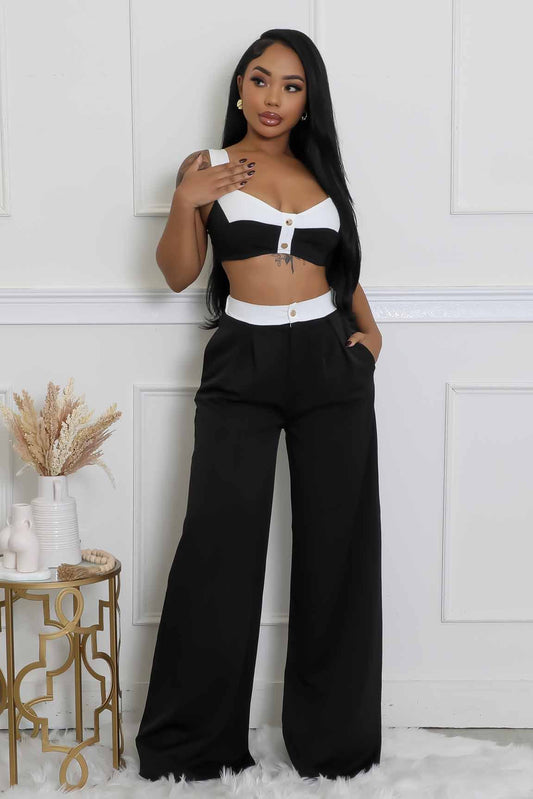 Strapped Color Blocked Wide Leg Pants Set