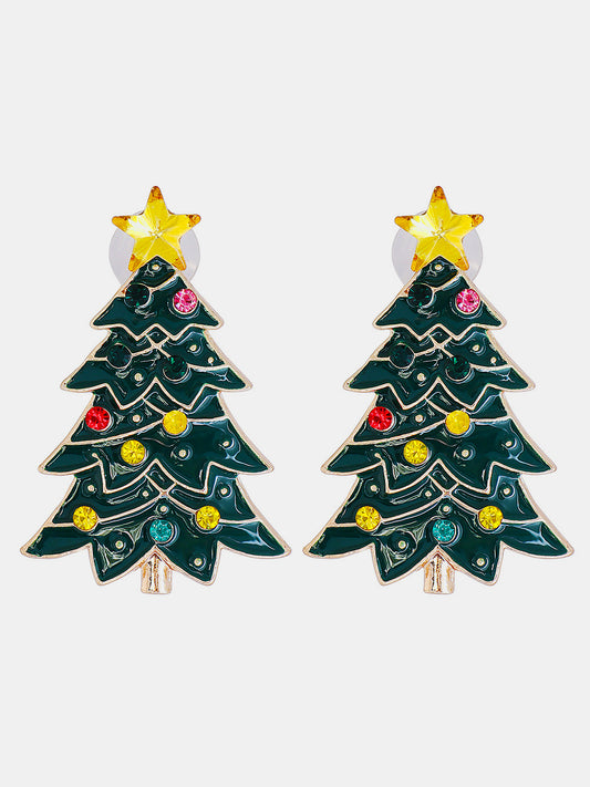 Rhinestone Christmas Tree Earrings
