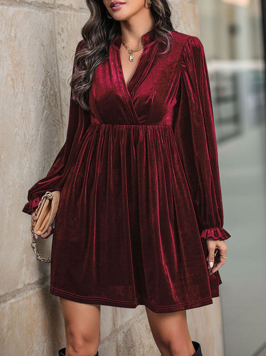 Surplice Long Sleeve Mini Dress
