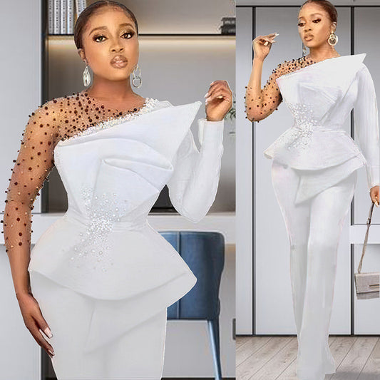 Large nail bead mesh pants set