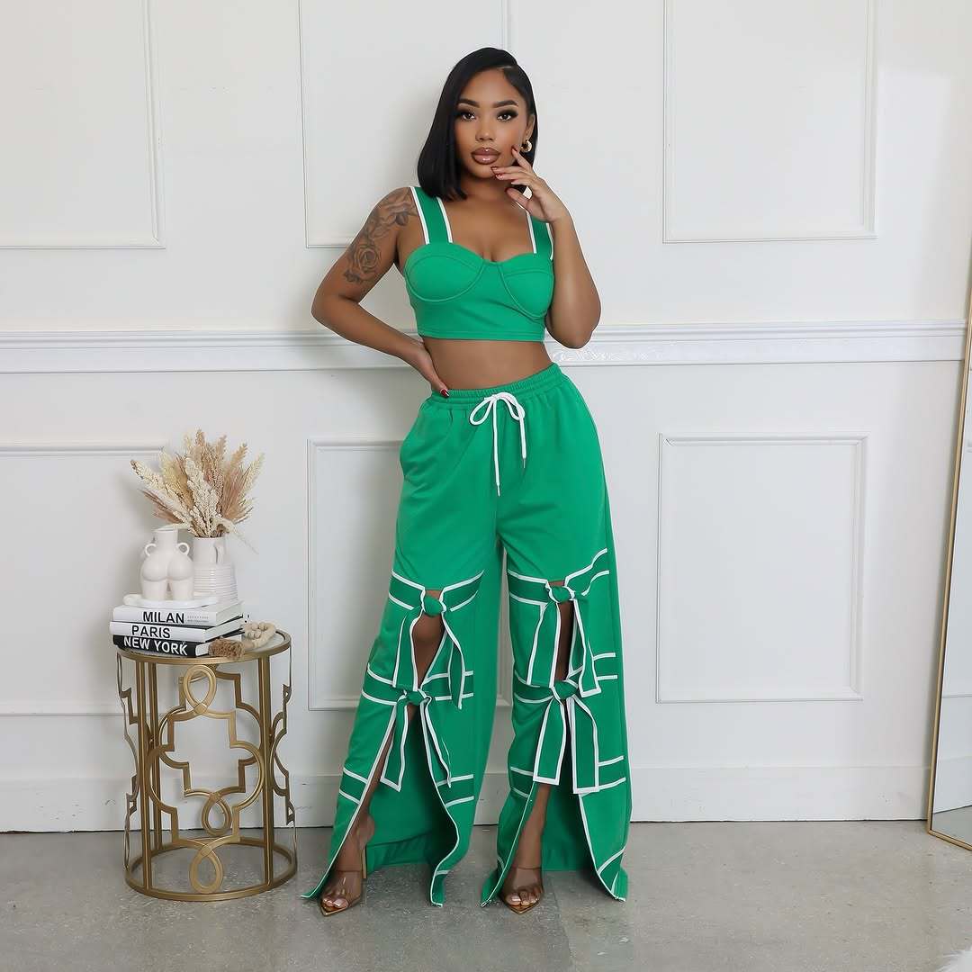 Padded waistband straight-leg pants