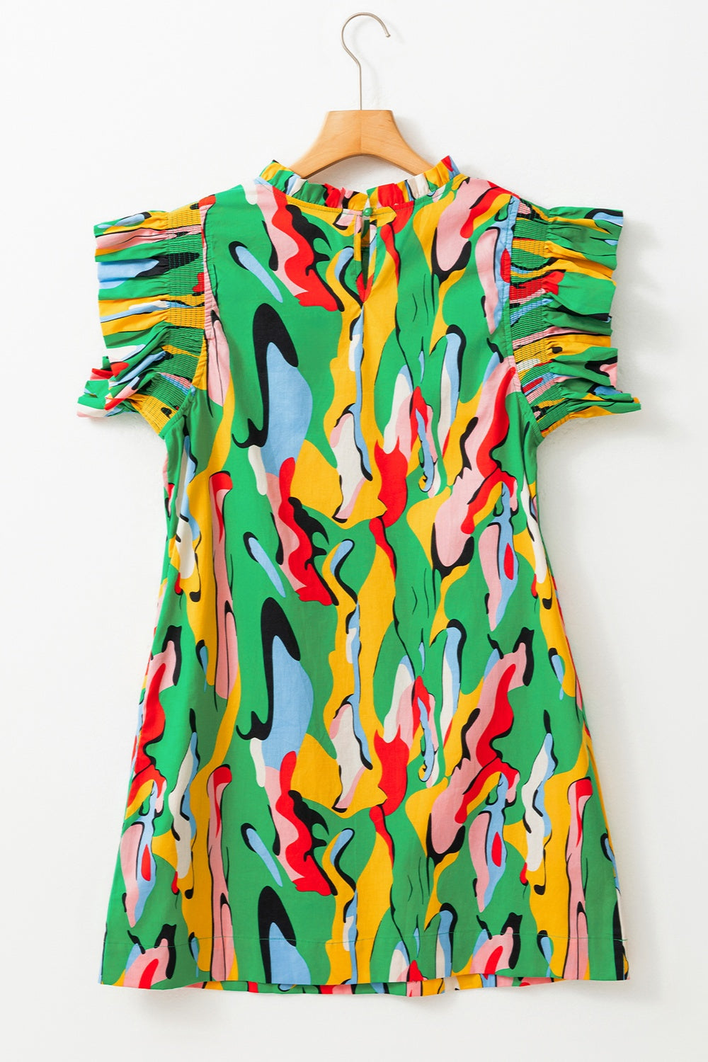 Ruffled Printed Cap Sleeve Mini Dress - MONLANE